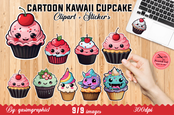 Download Cute Kawaii CupCake Printable Srickers - Srickers Collection